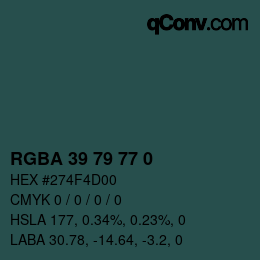 Color code: RGBA 39 79 77 0 | qconv.com