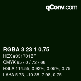 颜色代码: RGBA 3 23 1 0.75 | qconv.com