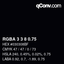 颜色代码: RGBA 3 3 8 0.75 | qconv.com