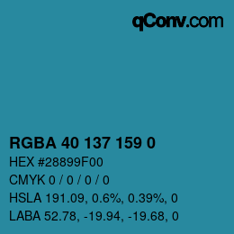 Farbcode: RGBA 40 137 159 0 | qconv.com