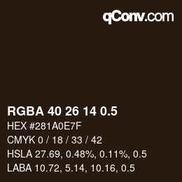 カラーコード: RGBA 40 26 14 0.5 | qconv.com