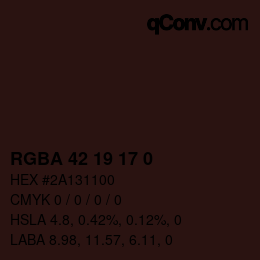 Color code: RGBA 42 19 17 0 | qconv.com