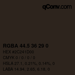 Color code: RGBA 44.5 36 29 0 | qconv.com
