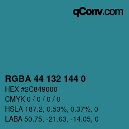Color code: RGBA 44 132 144 0 | qconv.com