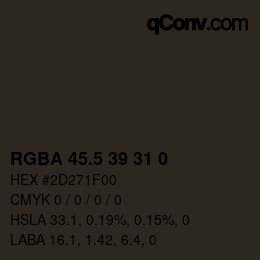 Código de color: RGBA 45.5 39 31 0 | qconv.com