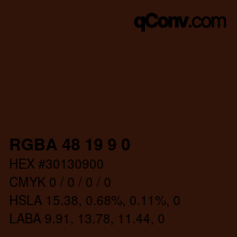 Color code: RGBA 48 19 9 0 | qconv.com