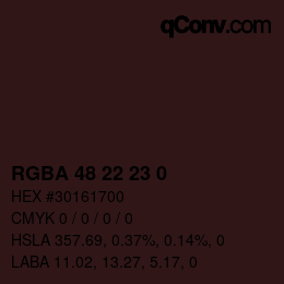 Farbcode: RGBA 48 22 23 0 | qconv.com