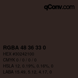 Color code: RGBA 48 36 33 0 | qconv.com