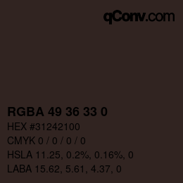 Color code: RGBA 49 36 33 0 | qconv.com