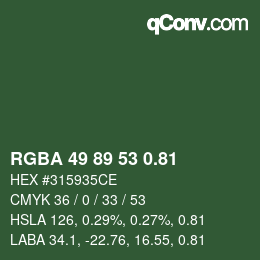 Color code: RGBA 49 89 53 0.81 | qconv.com