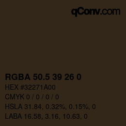 Color code: RGBA 50.5 39 26 0 | qconv.com