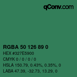 Farbcode: RGBA 50 126 89 0 | qconv.com