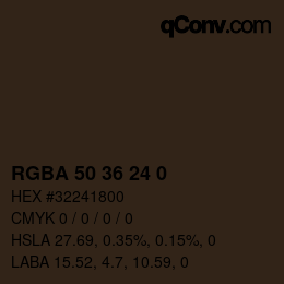 Color code: RGBA 50 36 24 0 | qconv.com