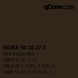 Color code: RGBA 50 38 27 0 | qconv.com