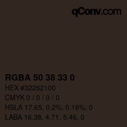 颜色代码: RGBA 50 38 33 0 | qconv.com