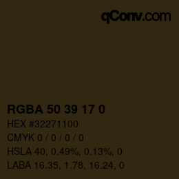 Color code: RGBA 50 39 17 0 | qconv.com