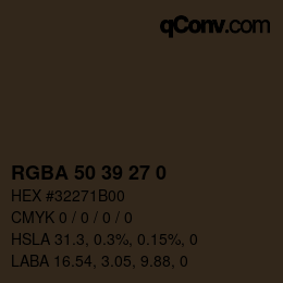 Color code: RGBA 50 39 27 0 | qconv.com