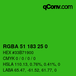 カラーコード: RGBA 51 183 25 0 | qconv.com