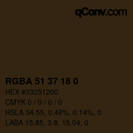 Color code: RGBA 51 37 18 0 | qconv.com