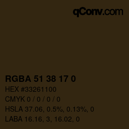 Color code: RGBA 51 38 17 0 | qconv.com