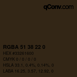 Color code: RGBA 51 38 22 0 | qconv.com