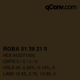 Color code: RGBA 51 39 21 0 | qconv.com