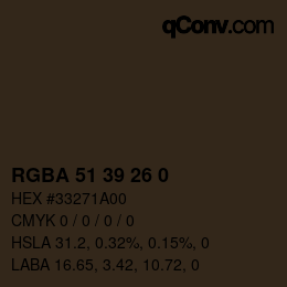 Color code: RGBA 51 39 26 0 | qconv.com