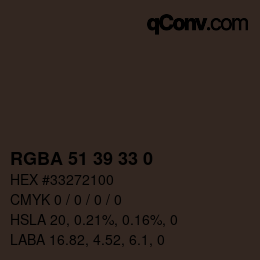 Color code: RGBA 51 39 33 0 | qconv.com