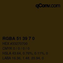 Color code: RGBA 51 39 7 0 | qconv.com