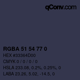 Color code: RGBA 51 54 77 0 | qconv.com