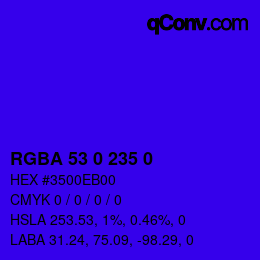 Farbcode: RGBA 53 0 235 0 | qconv.com