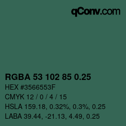 Farbcode: RGBA 53 102 85 0.25 | qconv.com