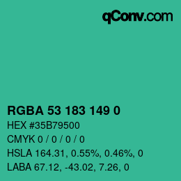 Code couleur: RGBA 53 183 149 0 | qconv.com