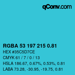Código de color: RGBA 53 197 215 0.81 | qconv.com