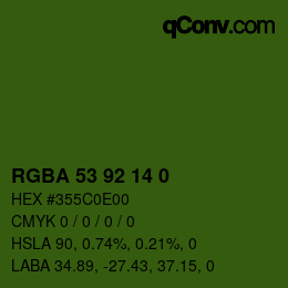 Color code: RGBA 53 92 14 0 | qconv.com
