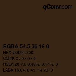 Color code: RGBA 54.5 36 19 0 | qconv.com