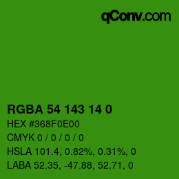 Color code: RGBA 54 143 14 0 | qconv.com