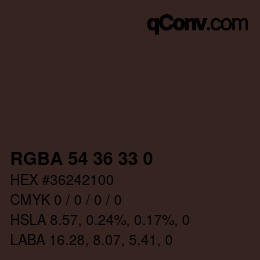 Color code: RGBA 54 36 33 0 | qconv.com
