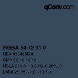 Color code: RGBA 54 72 91 0 | qconv.com