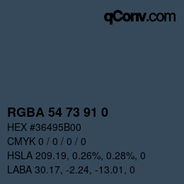 Farbcode: RGBA 54 73 91 0 | qconv.com