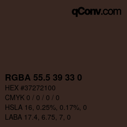 Color code: RGBA 55.5 39 33 0 | qconv.com