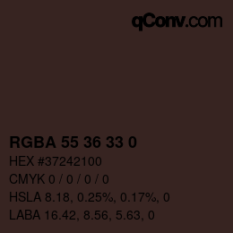 Color code: RGBA 55 36 33 0 | qconv.com
