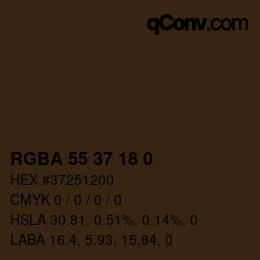 Color code: RGBA 55 37 18 0 | qconv.com