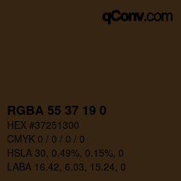 Color code: RGBA 55 37 19 0 | qconv.com