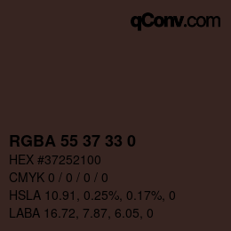 Farbcode: RGBA 55 37 33 0 | qconv.com