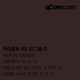 Farbcode: RGBA 55 37 38 0 | qconv.com