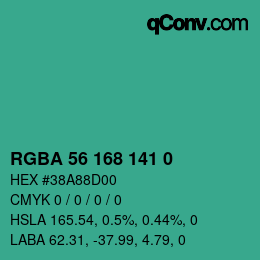 Color code: RGBA 56 168 141 0 | qconv.com