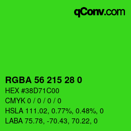 Farbcode: RGBA 56 215 28 0 | qconv.com