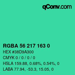 Farbcode: RGBA 56 217 163 0 | qconv.com