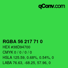 Color code: RGBA 56 217 71 0 | qconv.com